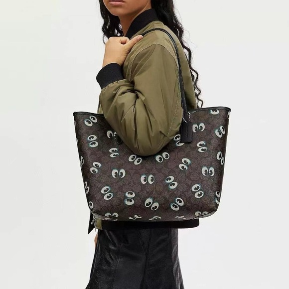 Coach City Tote Shoulder Halloween Eyes Bag CM758 Brown Black - Picture 5 of 5